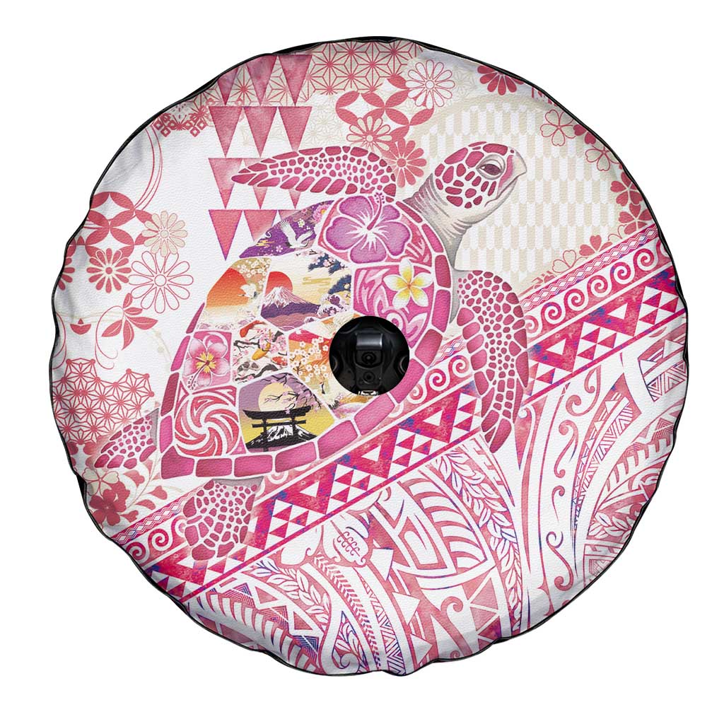 Hawaiian and Japanese Culture Together Spare Tire Cover Tropical Honu with Japanese Elements Pink Color LT03 - Polynesian Pride