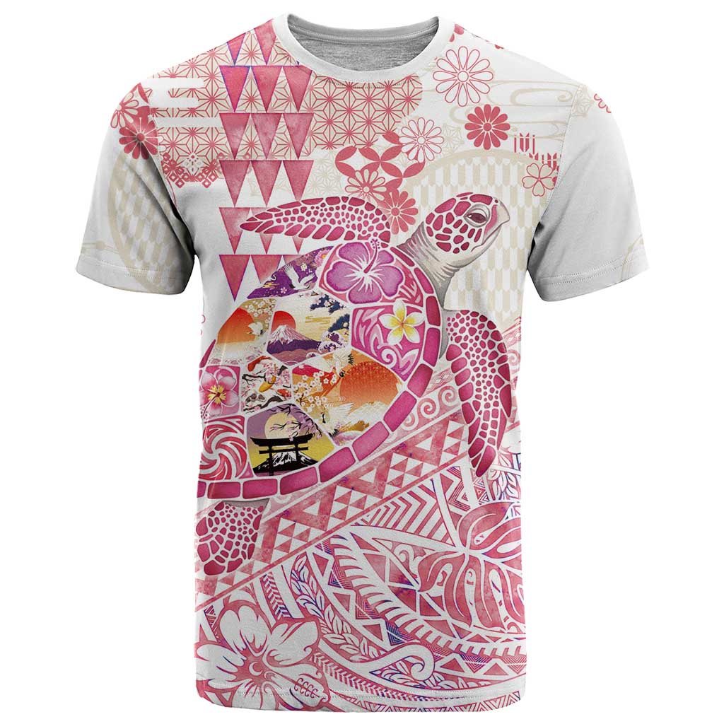 Hawaiian and Japanese Culture Together T Shirt Tropical Honu with Japanese Elements Pink Color LT03 Pink - Polynesian Pride