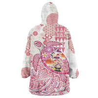 Hawaiian and Japanese Culture Together Wearable Blanket Hoodie Tropical Honu with Japanese Elements Pink Color LT03 - Polynesian Pride