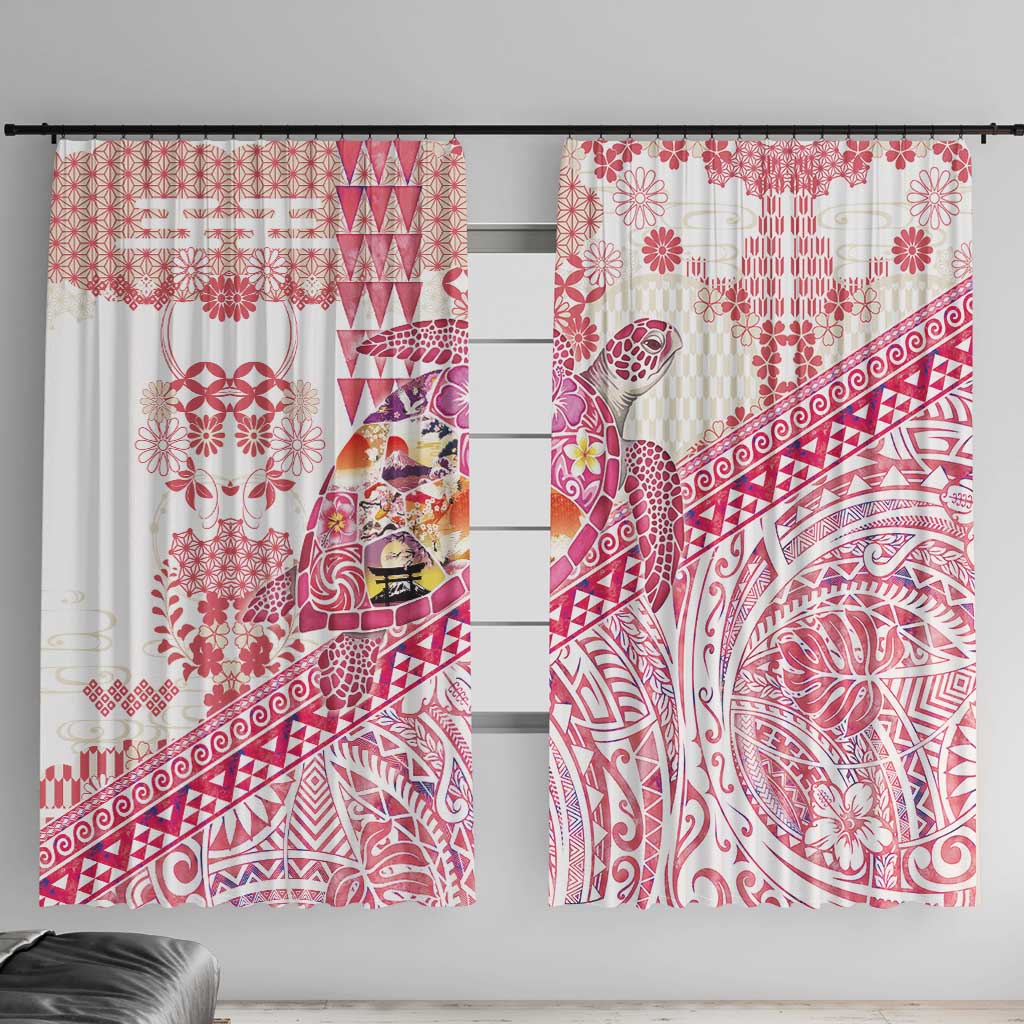 Hawaiian and Japanese Culture Together Window Curtain Tropical Honu with Japanese Elements Pink Color