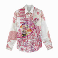 Hawaiian and Japanese Culture Together Women Casual Shirt Tropical Honu with Japanese Elements Pink Color LT03 - Polynesian Pride