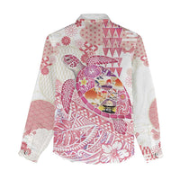 Hawaiian and Japanese Culture Together Women Casual Shirt Tropical Honu with Japanese Elements Pink Color LT03 - Polynesian Pride