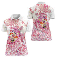 Hawaiian and Japanese Culture Together Women Polo Shirt Tropical Honu with Japanese Elements Pink Color LT03 - Polynesian Pride