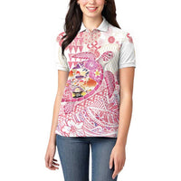Hawaiian and Japanese Culture Together Women Polo Shirt Tropical Honu with Japanese Elements Pink Color LT03 - Polynesian Pride