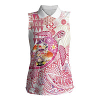 Hawaiian and Japanese Culture Together Women Sleeveless Polo Shirt Tropical Honu with Japanese Elements Pink Color LT03 Female Pink - Polynesian Pride