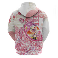 Hawaiian and Japanese Culture Together Zip Hoodie Tropical Honu with Japanese Elements Pink Color LT03 - Polynesian Pride