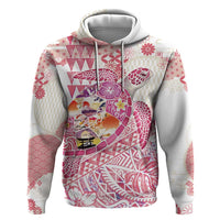 Hawaiian and Japanese Culture Together Zip Hoodie Tropical Honu with Japanese Elements Pink Color LT03 Pullover Hoodie Pink - Polynesian Pride