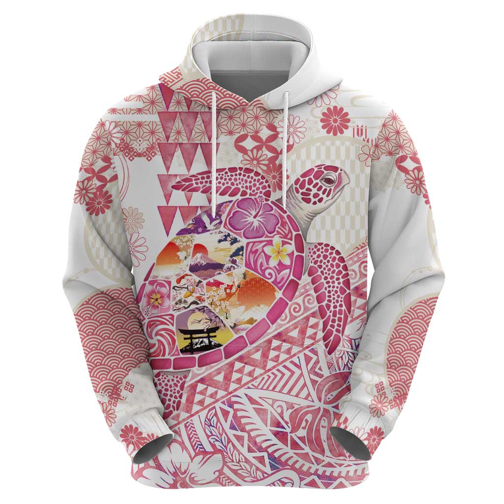 Hawaiian and Japanese Culture Together Zip Hoodie Tropical Honu with Japanese Elements Pink Color LT03 - Polynesian Pride