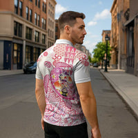 Hawaiian and Japanese Culture Together Zipper Polo Shirt Tropical Honu with Japanese Elements Pink Color LT03 - Polynesian Pride
