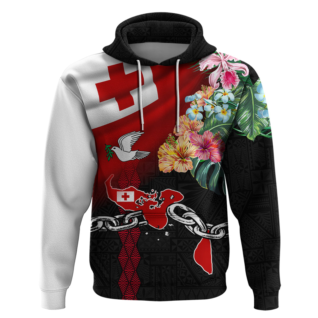 Personalised Tonga Emancipation Day Hoodie Flag Map and Hibiscus Flower Ngatu Pattern LT03 Pullover Hoodie Black - Polynesian Pride