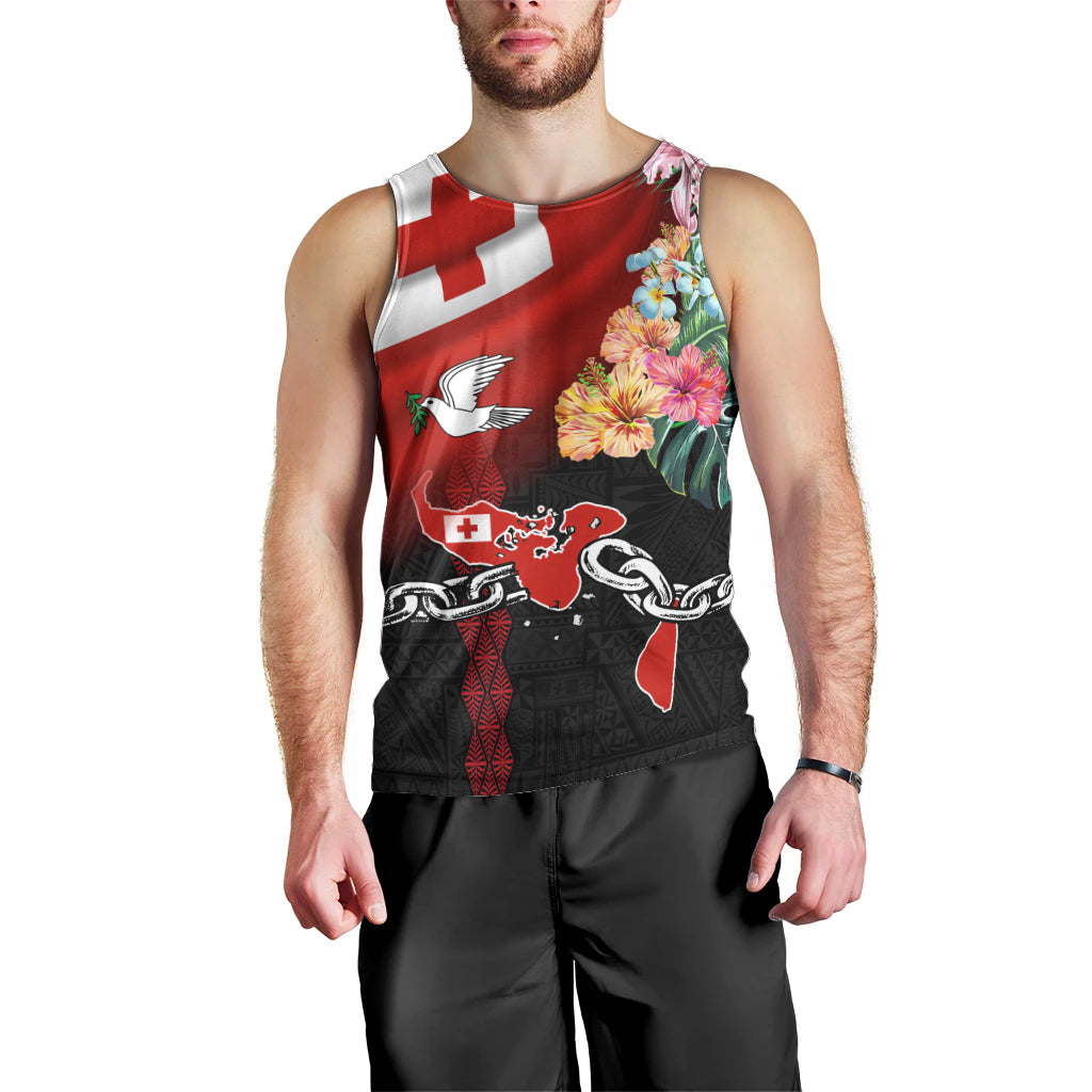 Personalised Tonga Emancipation Day Men Tank Top Flag Map and Hibiscus Flower Ngatu Pattern LT03 - Polynesian Pride