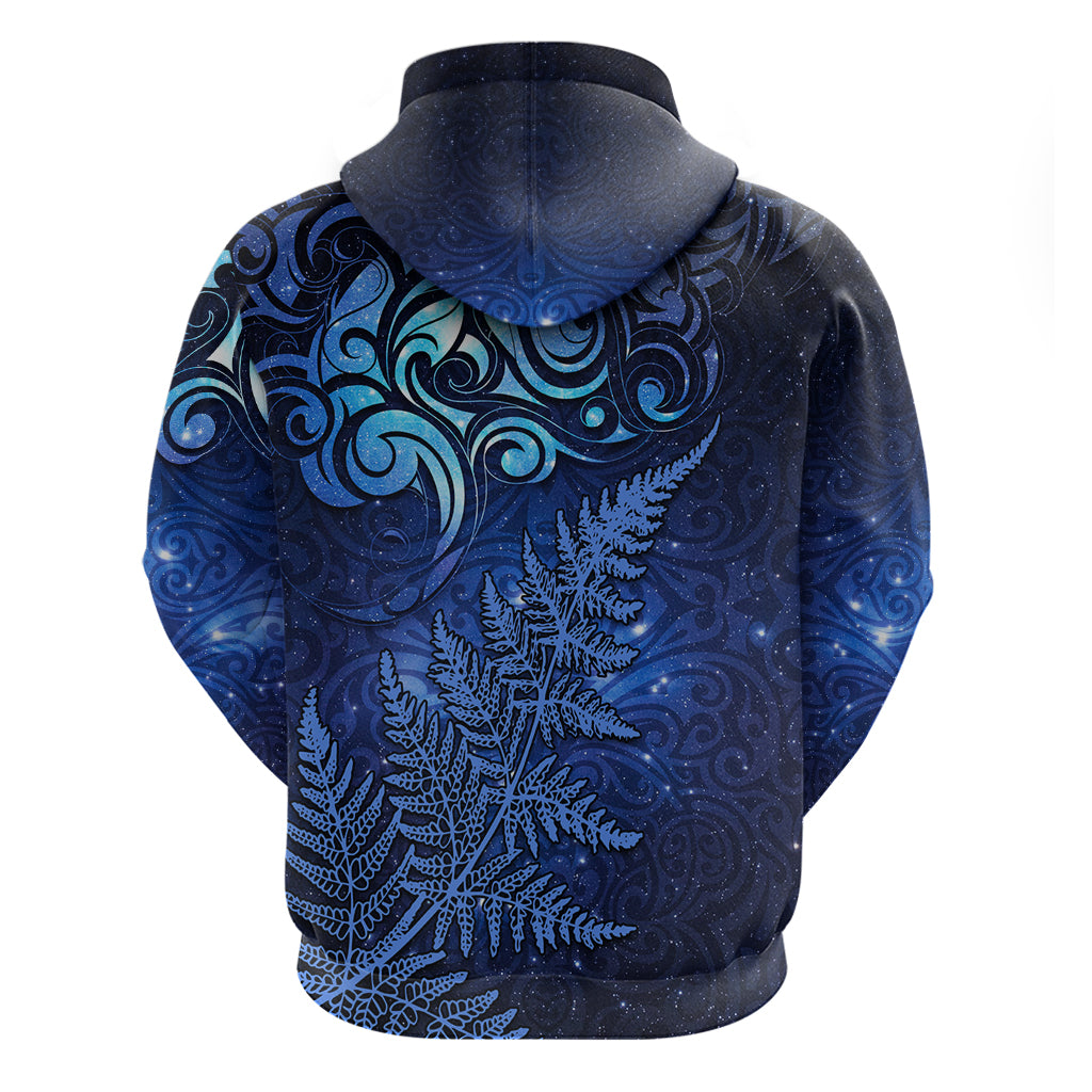 New Zealand Matariki Zip Hoodie Maori Pattern and Silver Fern