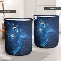 Aotearoa New Zealand New Year Laundry Basket Tribal Koru Tattoo Blue Galaxy Maori Silver Fern