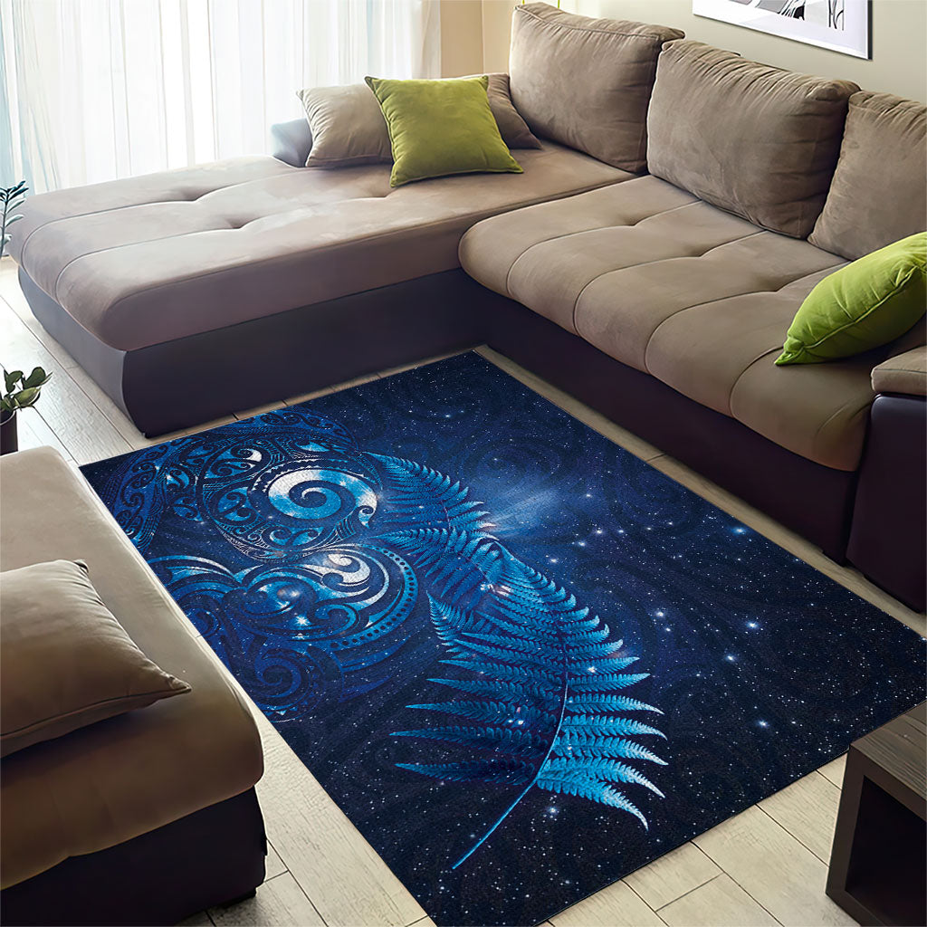 Aotearoa New Zealand New Year Area Rug Tribal Koru Tattoo Blue Galaxy Maori Silver Fern LT03 - Polynesian Pride