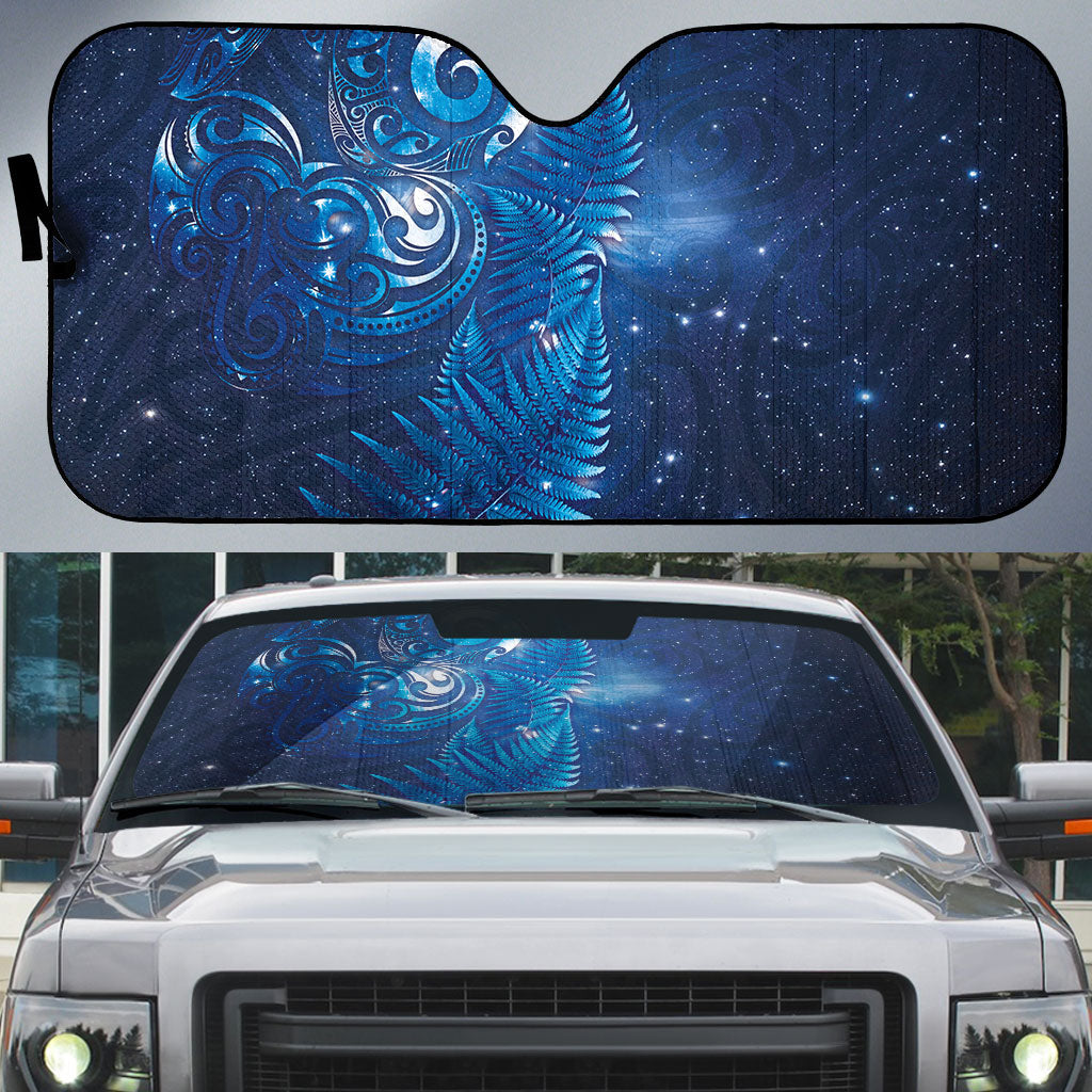 Aotearoa New Zealand New Year Auto Sun Shade Tribal Koru Tattoo Blue Galaxy Maori Silver Fern