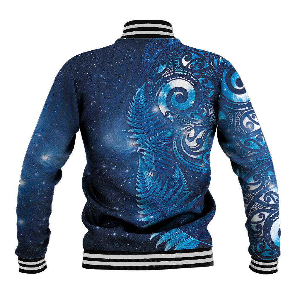 Aotearoa New Zealand New Year Baseball Jacket Tribal Koru Tattoo Blue Galaxy Maori Silver Fern