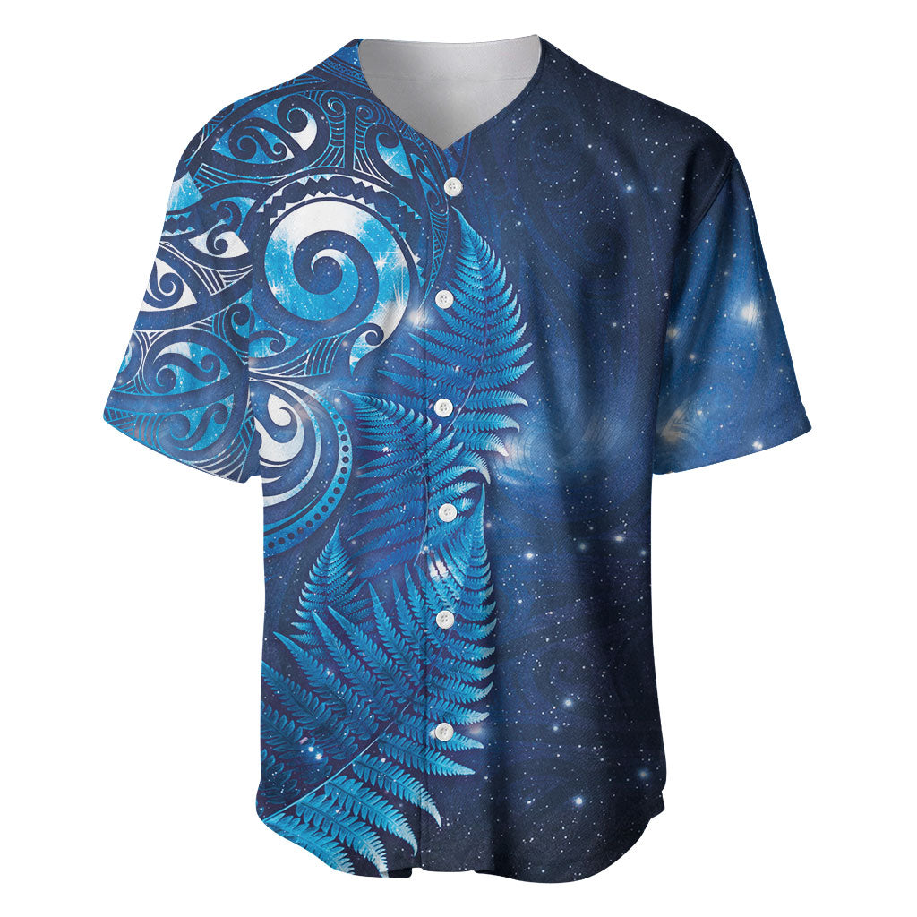 Aotearoa New Zealand New Year Baseball Jersey Tribal Koru Tattoo Blue Galaxy Maori Silver Fern