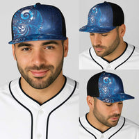 Aotearoa New Zealand New Year Baseball Net Cap Tribal Koru Tattoo Blue Galaxy Maori Silver Fern