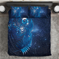 Aotearoa New Zealand New Year Bedding Set Tribal Koru Tattoo Blue Galaxy Maori Silver Fern