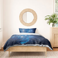 Aotearoa New Zealand New Year Bedding Set Tribal Koru Tattoo Blue Galaxy Maori Silver Fern