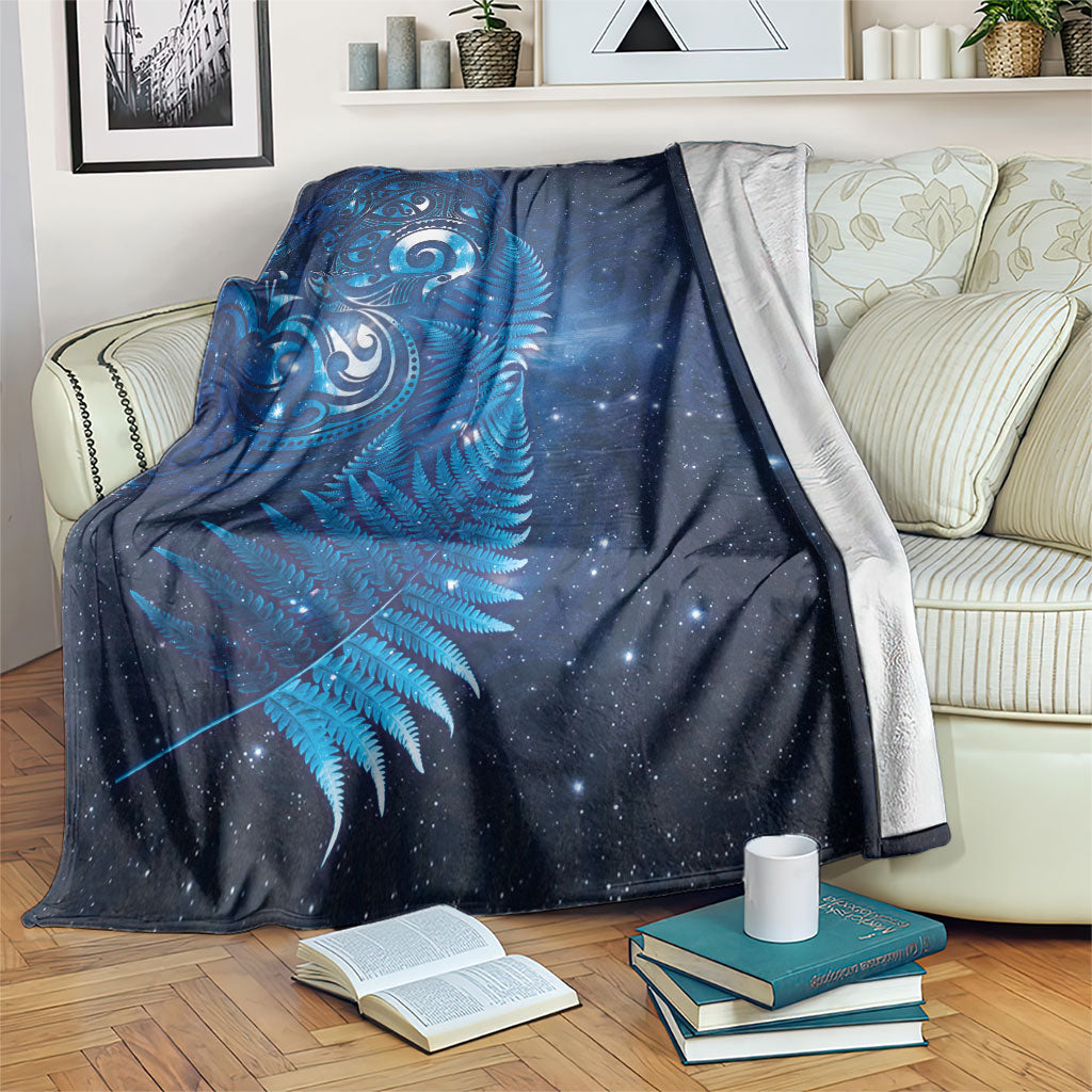 Aotearoa New Zealand New Year Blanket Tribal Koru Tattoo Blue Galaxy Maori Silver Fern