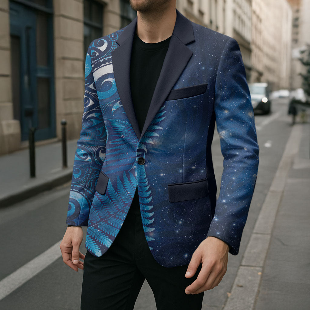 Aotearoa New Zealand New Year Blazer Tribal Koru Tattoo Blue Galaxy Maori Silver Fern