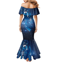 Aotearoa New Zealand New Year Family Matching Mermaid Dress and Hawaiian Shirt Tribal Koru Tattoo Blue Galaxy Maori Silver Fern LT03 - Polynesian Pride