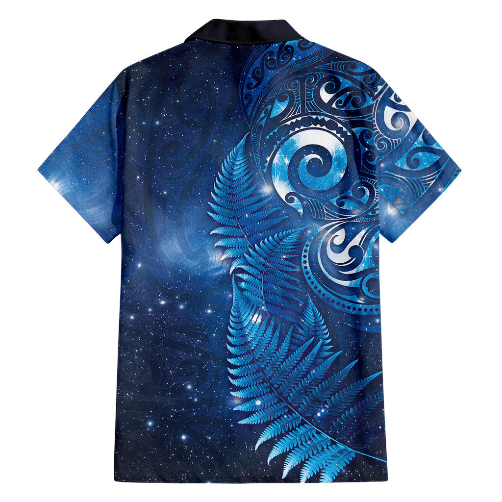 Aotearoa New Zealand New Year Family Matching Off Shoulder Maxi Dress and Hawaiian Shirt Tribal Koru Tattoo Blue Galaxy Maori Silver Fern LT03 - Polynesian Pride