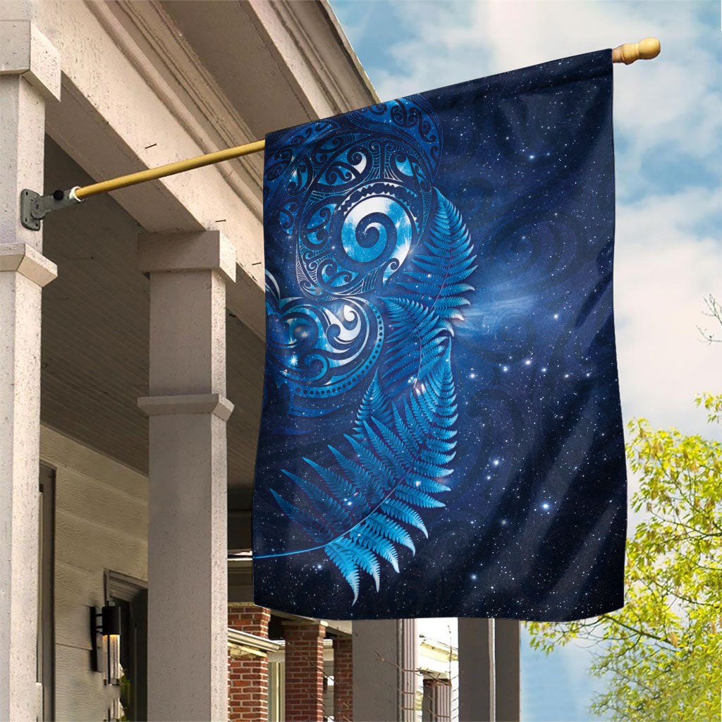 Aotearoa New Zealand New Year Garden Flag Tribal Koru Tattoo Blue Galaxy Maori Silver Fern LT03 House Flag Blue - Polynesian Pride