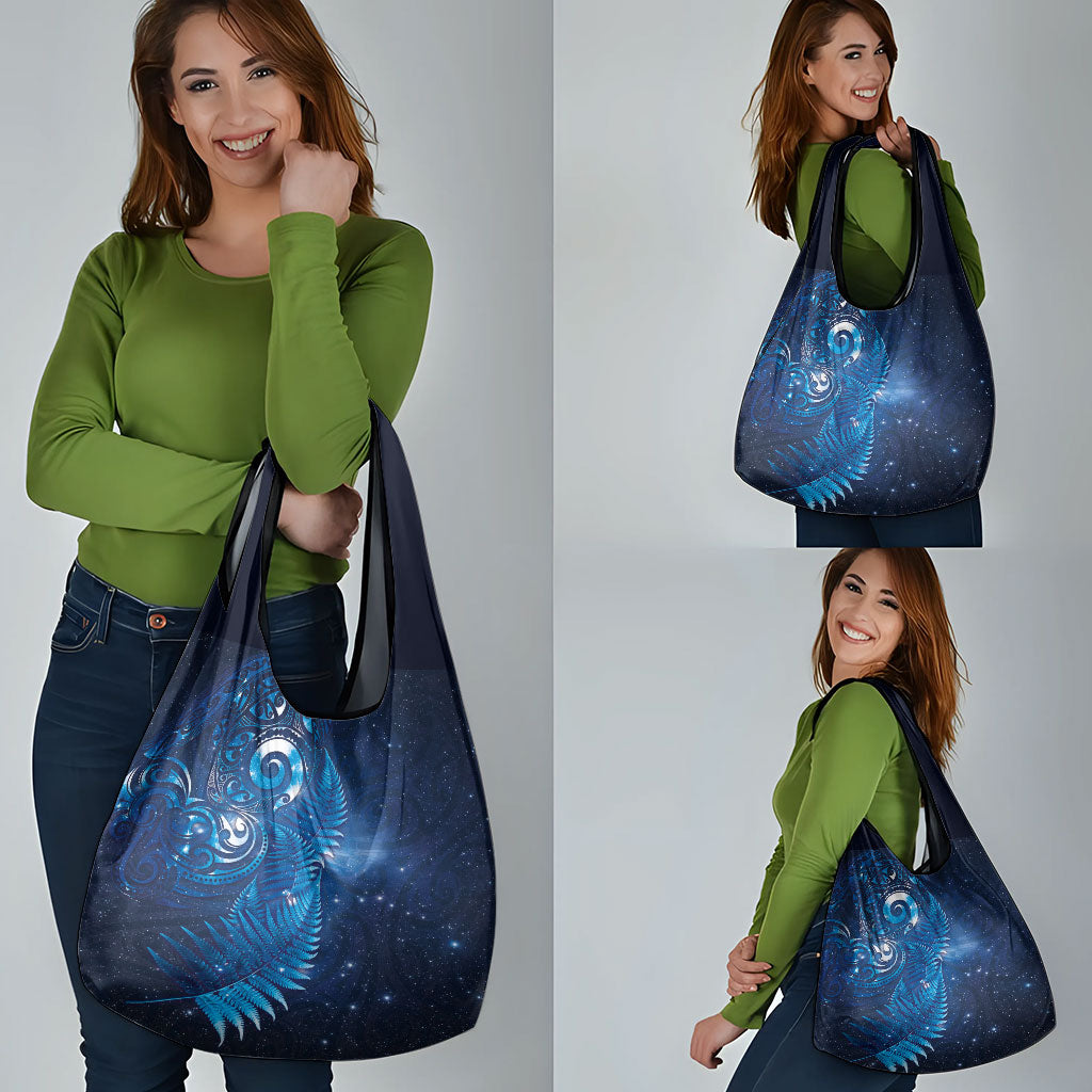 Aotearoa New Zealand New Year Grocery Bag Tribal Koru Tattoo Blue Galaxy Maori Silver Fern LT03 - Polynesian Pride