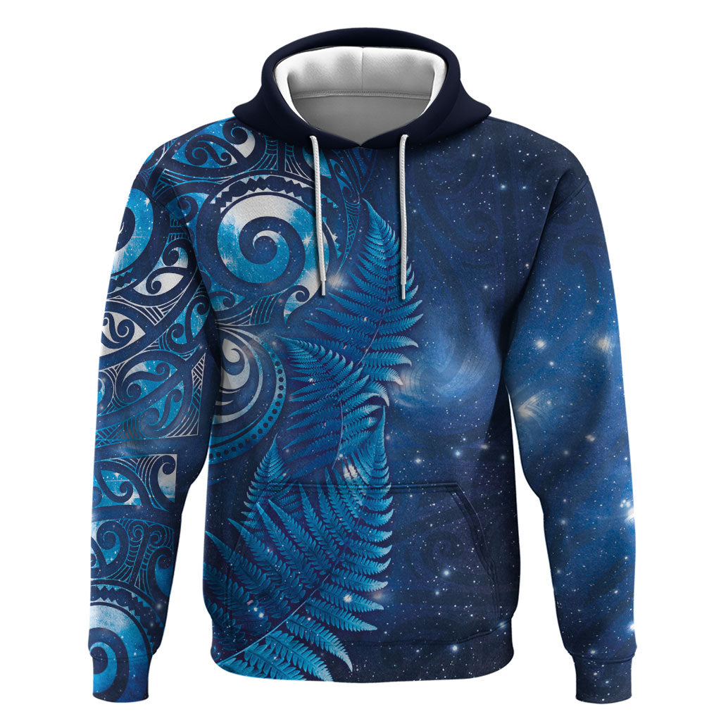 Aotearoa New Zealand New Year Hoodie Tribal Koru Tattoo Blue Galaxy Maori Silver Fern LT03 Pullover Hoodie Blue - Polynesian Pride