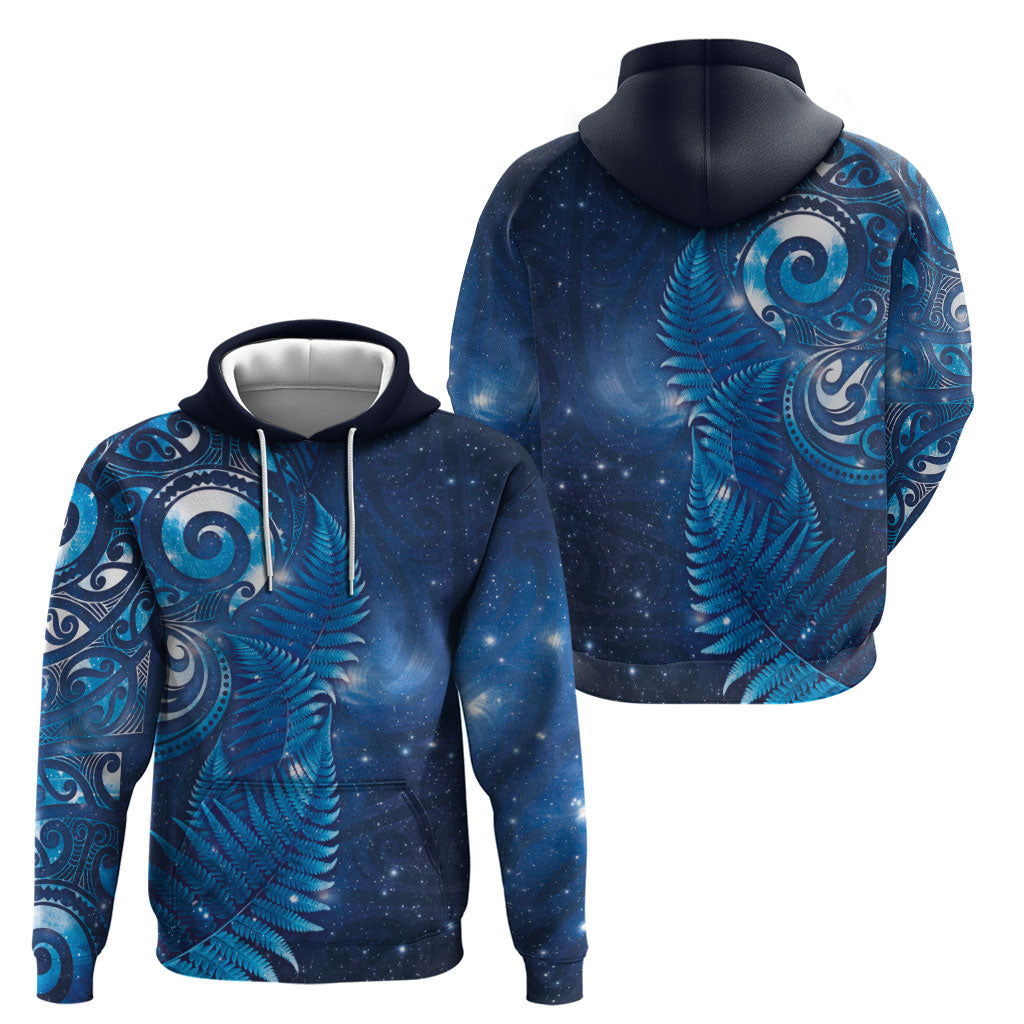 Aotearoa New Zealand New Year Hoodie Tribal Koru Tattoo Blue Galaxy Maori Silver Fern LT03 - Polynesian Pride