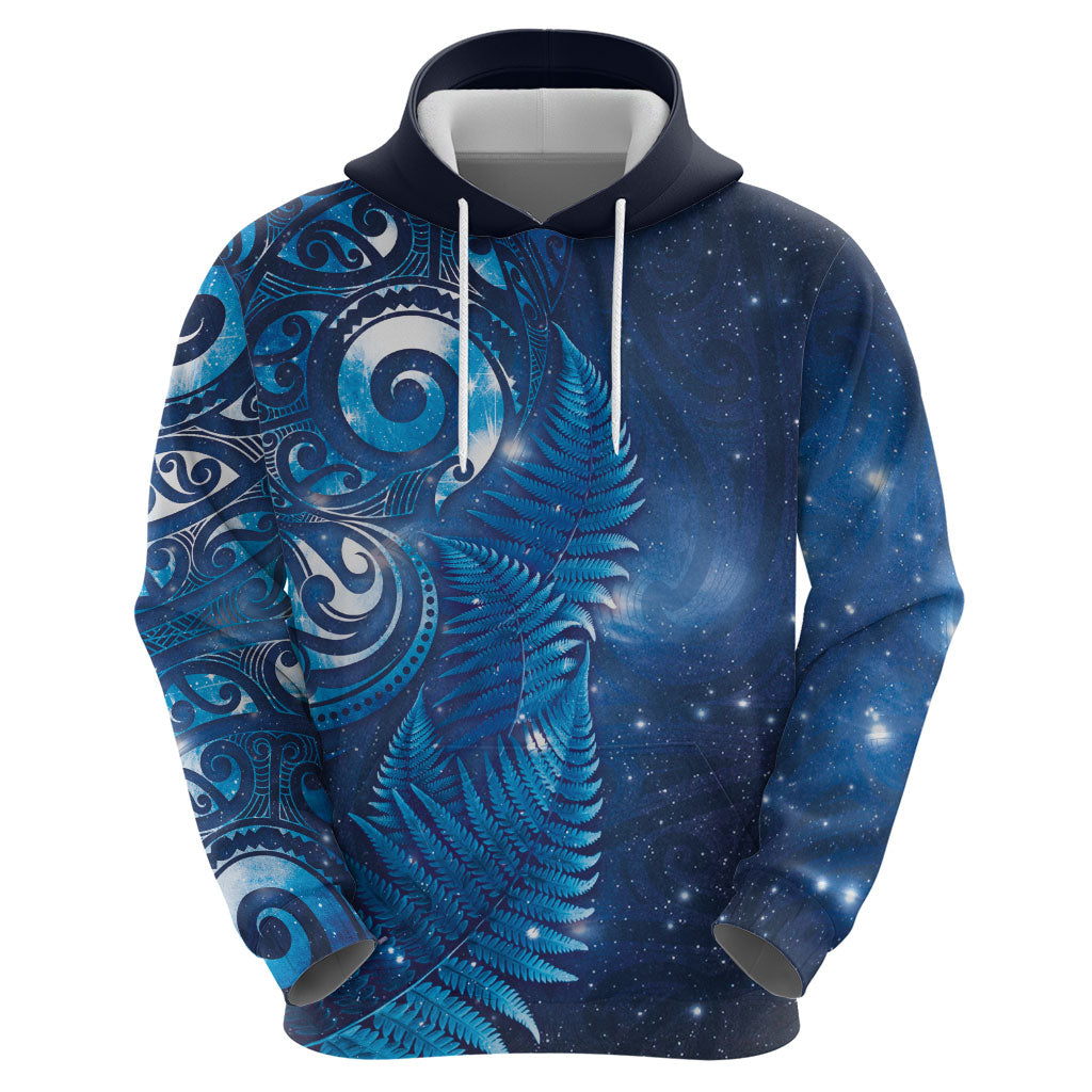 Aotearoa New Zealand New Year Hoodie Tribal Koru Tattoo Blue Galaxy Maori Silver Fern LT03 - Polynesian Pride