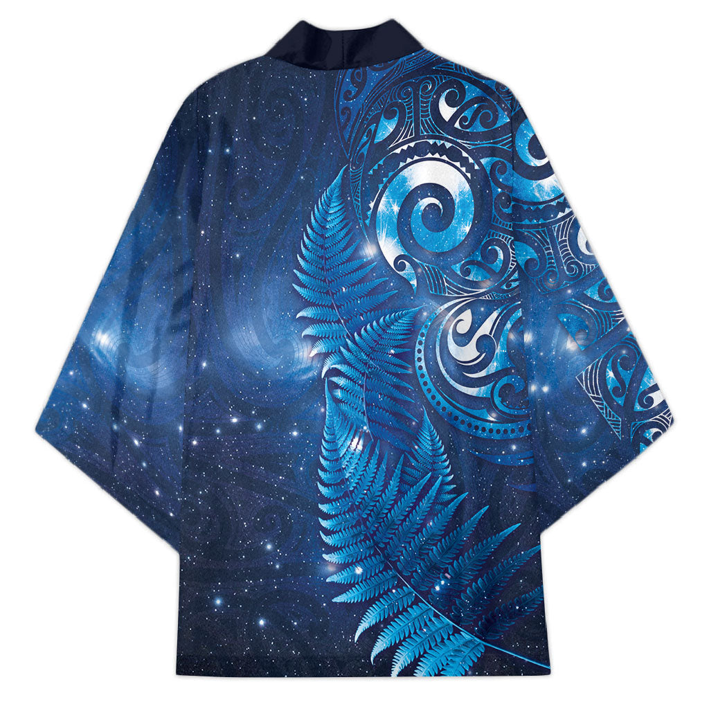 Aotearoa New Zealand New Year Kimono Tribal Koru Tattoo Blue Galaxy Maori Silver Fern