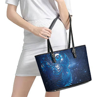 Aotearoa New Zealand New Year Leather Tote Bag Tribal Koru Tattoo Blue Galaxy Maori Silver Fern LT03 - Polynesian Pride