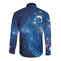 Aotearoa New Zealand New Year Long Sleeve Button Shirt Tribal Koru Tattoo Blue Galaxy Maori Silver Fern LT03 - Polynesian Pride