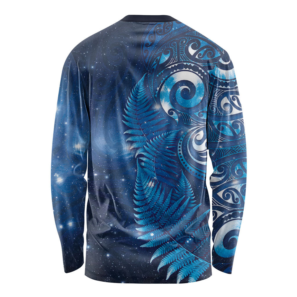 Aotearoa New Zealand New Year Long Sleeve Shirt Tribal Koru Tattoo Blue Galaxy Maori Silver Fern LT03 - Polynesian Pride