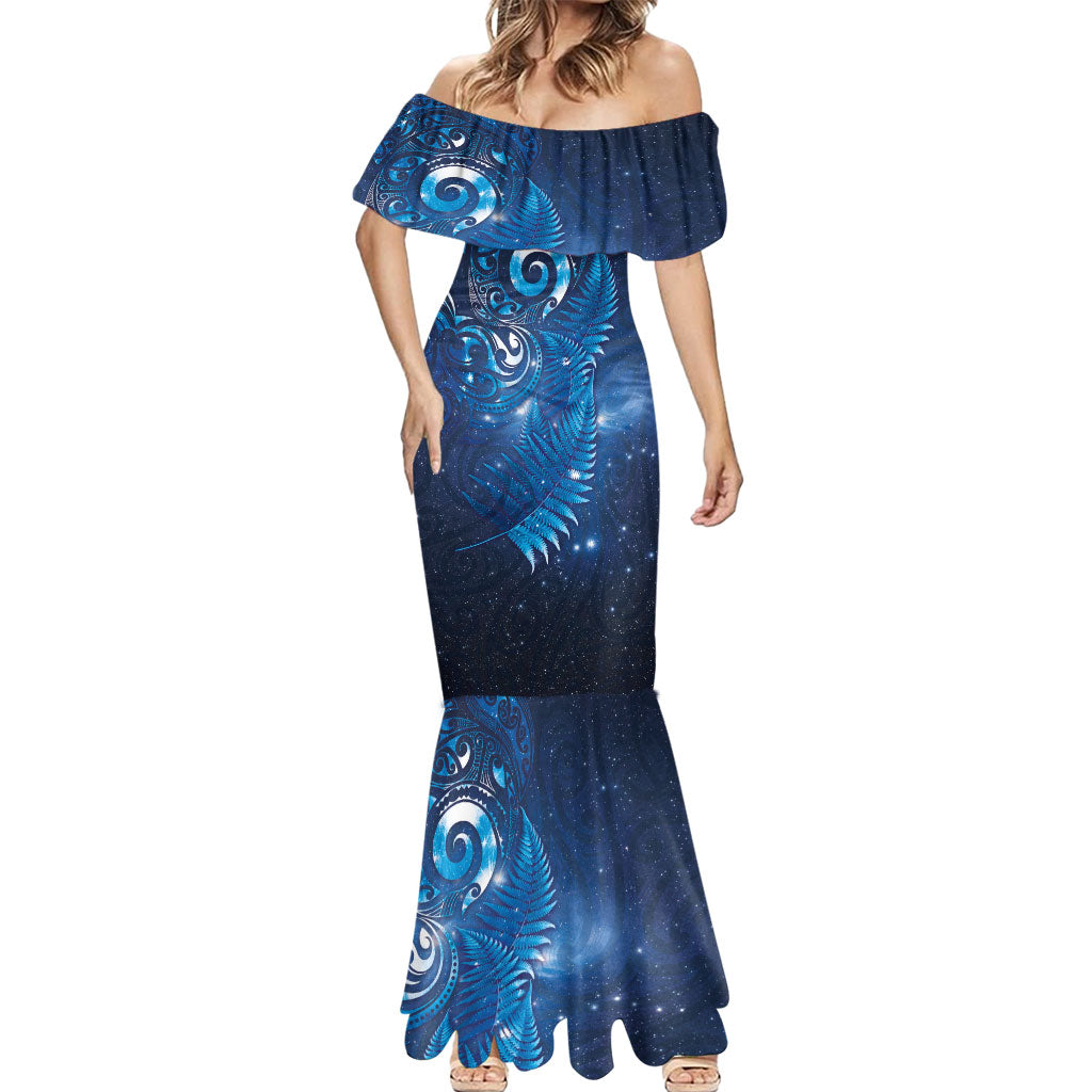 Aotearoa New Zealand New Year Mermaid Dress Tribal Koru Tattoo Blue Galaxy Maori Silver Fern LT03 - Polynesian Pride