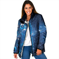 Aotearoa New Zealand New Year Padded Jacket Tribal Koru Tattoo Blue Galaxy Maori Silver Fern