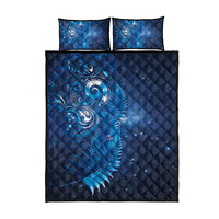Aotearoa New Zealand New Year Quilt Bed Set Tribal Koru Tattoo Blue Galaxy Maori Silver Fern