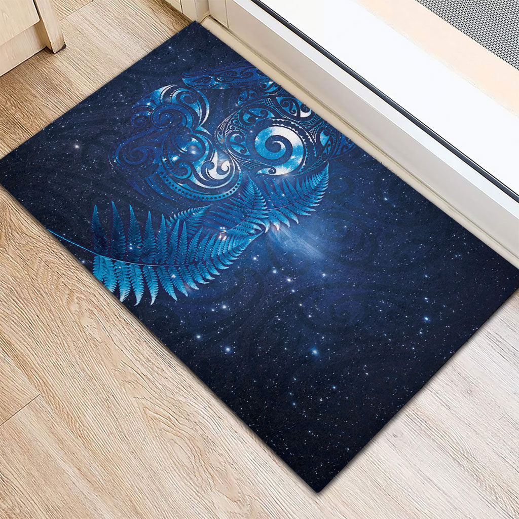 Aotearoa New Zealand New Year Rubber Doormat Tribal Koru Tattoo Blue Galaxy Maori Silver Fern