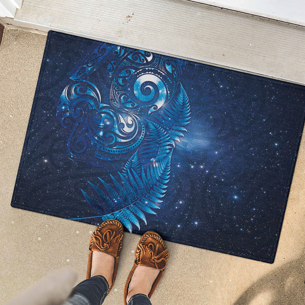 Aotearoa New Zealand New Year Rubber Doormat Tribal Koru Tattoo Blue Galaxy Maori Silver Fern