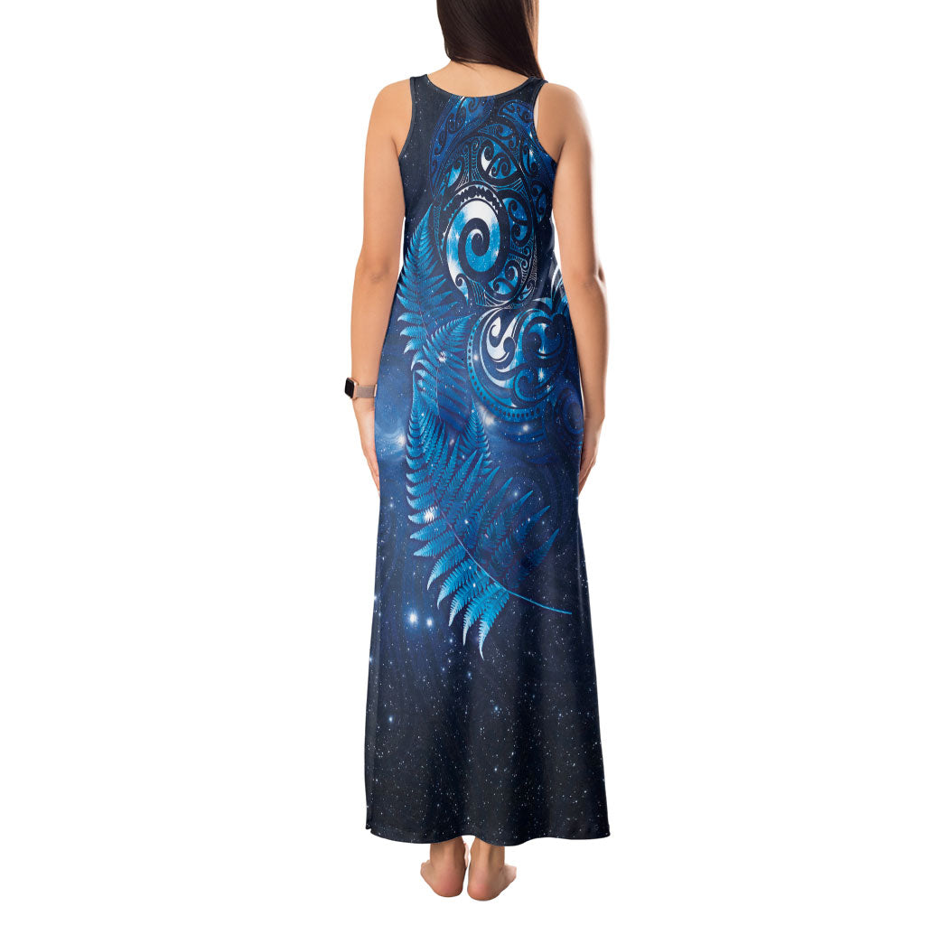 Aotearoa New Zealand New Year Tank Maxi Dress Tribal Koru Tattoo Blue Galaxy Maori Silver Fern LT03 - Polynesian Pride