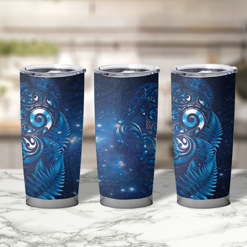 Aotearoa New Zealand New Year Tumbler Cup Tribal Koru Tattoo Blue Galaxy Maori Silver Fern LT03 - Polynesian Pride
