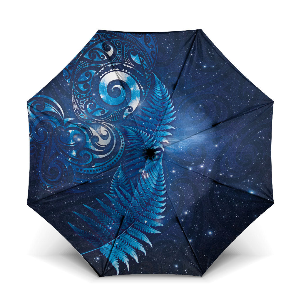 Aotearoa New Zealand New Year Umbrella Tribal Koru Tattoo Blue Galaxy Maori Silver Fern