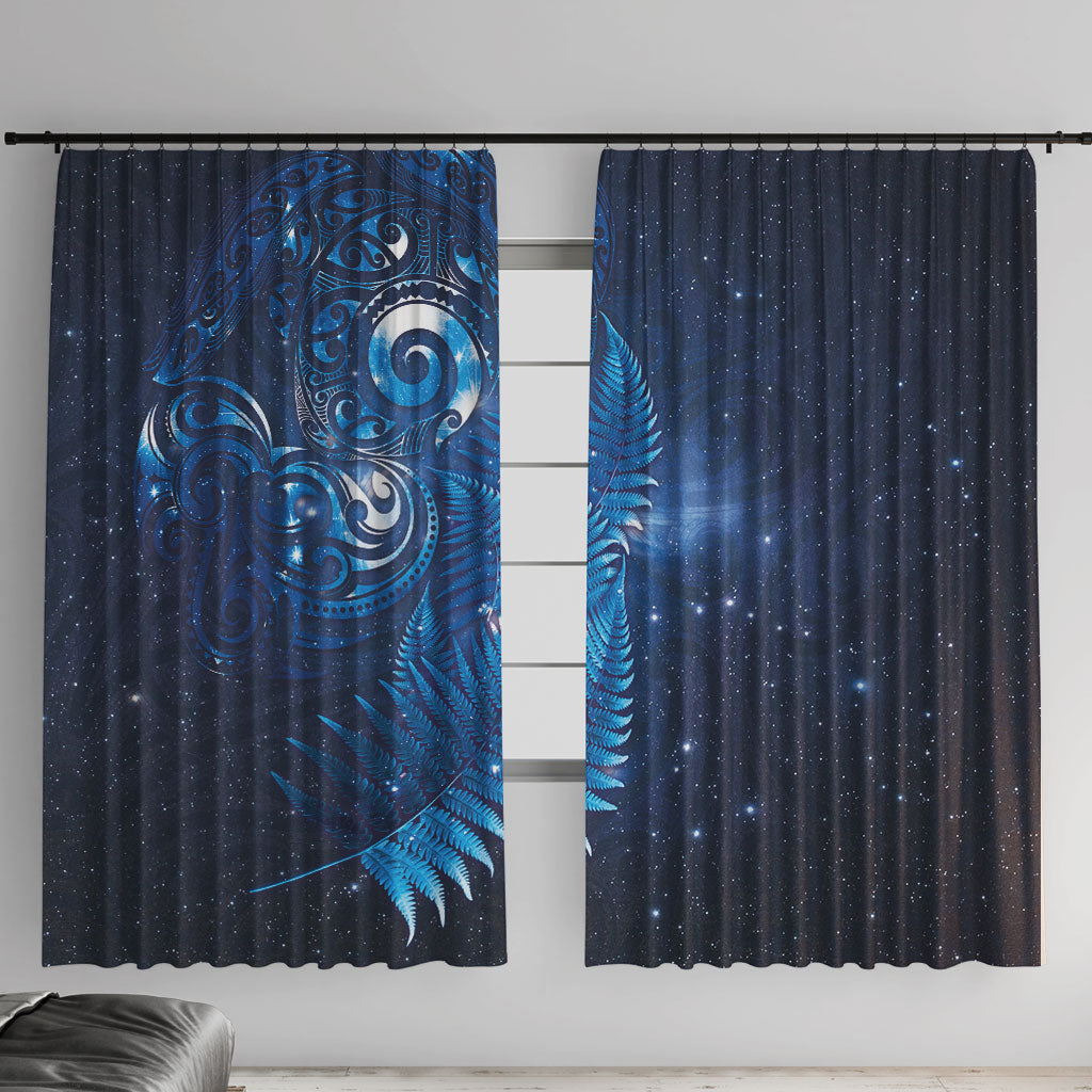 Aotearoa New Zealand New Year Window Curtain Tribal Koru Tattoo Blue Galaxy Maori Silver Fern