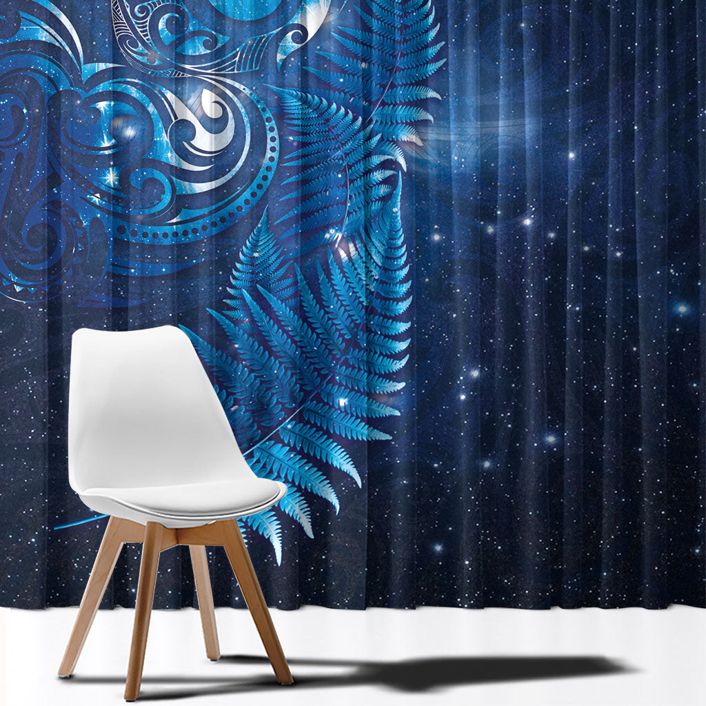 Aotearoa New Zealand New Year Window Curtain Tribal Koru Tattoo Blue Galaxy Maori Silver Fern