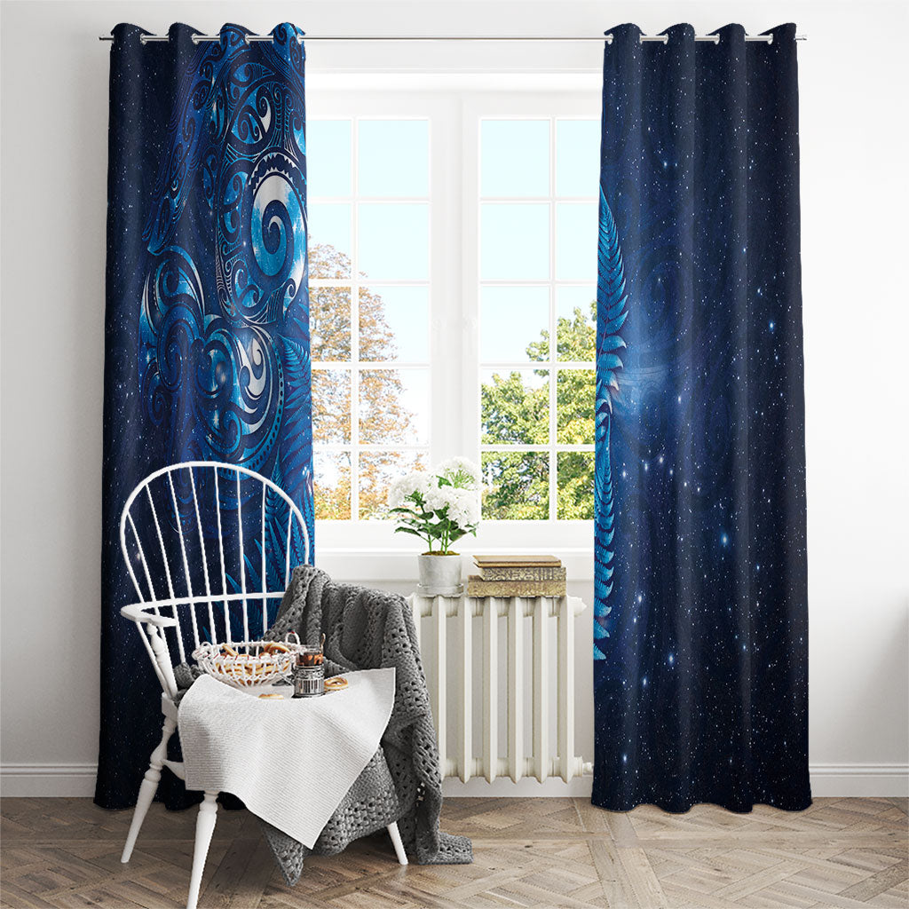 Aotearoa New Zealand New Year Window Curtain Tribal Koru Tattoo Blue Galaxy Maori Silver Fern