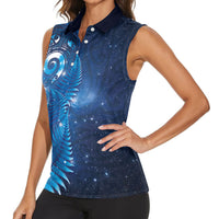 Aotearoa New Zealand New Year Women Sleeveless Polo Shirt Tribal Koru Tattoo Blue Galaxy Maori Silver Fern LT03 - Polynesian Pride