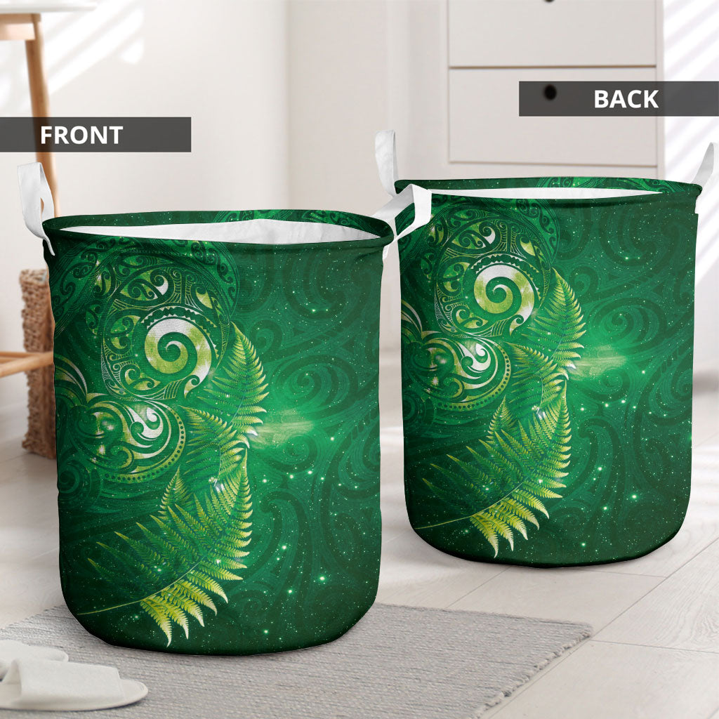 Aotearoa New Zealand New Year Laundry Basket Tribal Koru Tattoo Green Galaxy Maori Silver Fern LT03 - Polynesian Pride